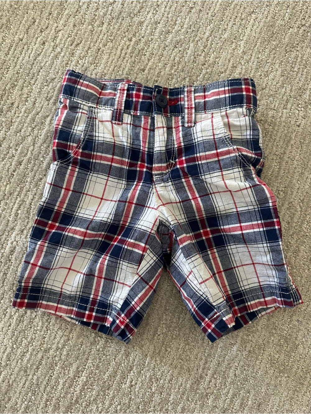Kids Plaid Cotton Shorts - Navy, Red & White Size 3T
